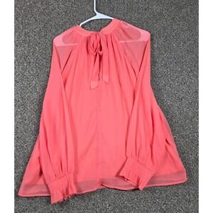 Old Navy Blouse Womens XL Coral Pink Fairycore Ribbon Bow Pleated Smocked Cuff
